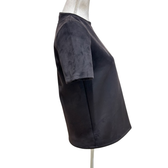 Zara black faux suede back exposed zipper with pull tab short sleeve top small - Picture 6 of 11